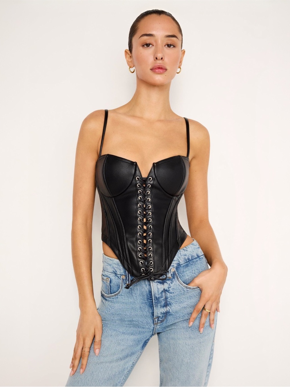 Good American Better Than Leather Lace-Up Underwire Corset Sz M MSRP $169 NWT